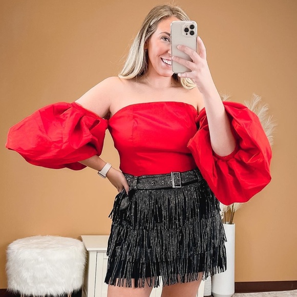 Love Highlight Red Puff Sleeve Off-The-Shoulder Top Size 3X - Picture 1 of 4